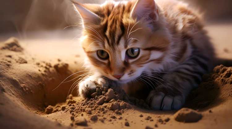 кошка прячет еду
